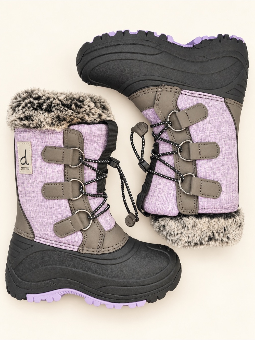 Kids Winter Snow Boots - Lavender Faux Fur